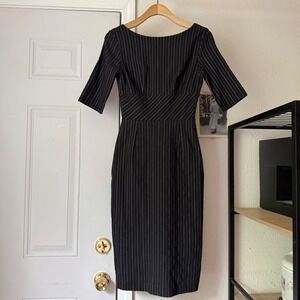 THE PRETTY DRESS COMPANY grey pin stripe short sleeve mod pinup retro midi dress
